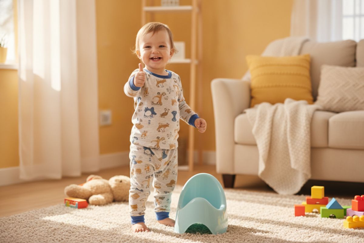 A proud potty-trained toddler